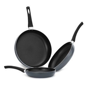 Cookware 3 Pc Non Stick Fry <b>Pan</b> <b>Set</b> With Wood Handle <b>Ceramic</b> Coating Round Metal <b>Pans</b> For All Stoves Hand Wash Only - Product Image 1