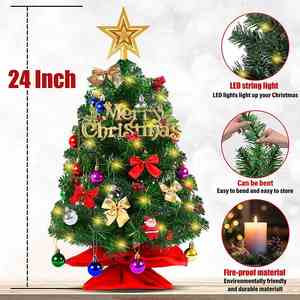 Árbol de Navidad Artificial Rojo Personalizable con Luces, Bolas y Lazos para Decoración de Fiestas y Días Festivos en el Hogar - Product Image 1