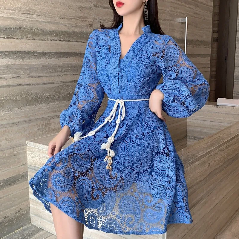 ZYHT 9264 Spring Dresses Ladies 2022 New Party Wear Women Lace Dress High Quality Office Lady Elegant Lace Dress