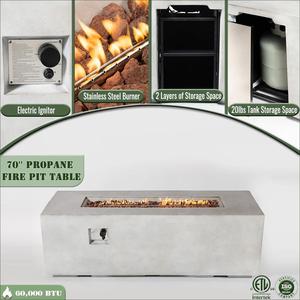Rectangular Mgo 60cm Propane/Natural Gas <b>Fire</b> <b>Pit</b> <b>Table</b> with 60000 BTU Heating for Outdoor Heating - Product Image 5