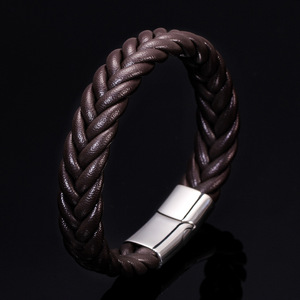Pulsera de Cuero Tejida a Mano, Color Negro Café, Cierre de Acero Inoxidable, Joyería de Regalo para Hombre, Origen Yiwu AB1188 - Product Image 2