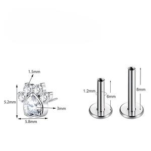 F136 <b>Titanium</b> Cat Paw <b>Stud</b> Earrings With Zircon Claw Setting Animal Shape Fashion Jewelry - Product Image 2
