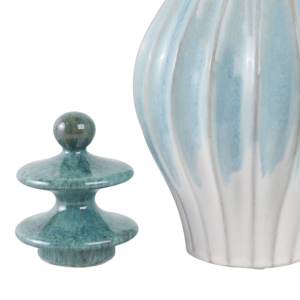 Vaso Decorativo in Ceramica con Coperchio, Smalto Blu, Scultura Decorativa per Casa, Centrotavola per Soggiorno - Product Image 5