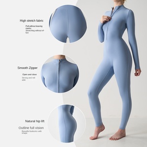 Liquidazione da donna europea e americana con cerniera a manica lunga nuda tuta sportiva per il Fitness Yoga aderente leggera e traspirante - Product Image 4