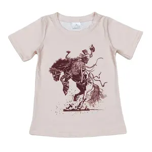 Rts Baby Jongens Peuter Kinderen Met Korte Mouwen Kinderen Reden Western Kaki Paard Groothandel Boetiek Mode Melk Zijde T-Shirts Tops