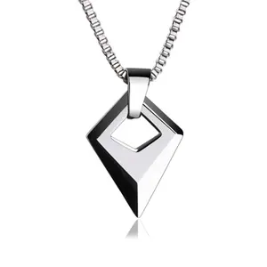 Custom Logo Name Classic Simple Style Fashion Jewelry Diamond Cut Faceted Rhombus Silver Tungsten Carbide Steel Pendant For Men