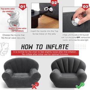 Inflatable Couch, Flocked Surface Blow up Chair Folding Portable Flocking Inflatable <b>Air</b> <b>Sofa</b> Lazy <b>Sofa</b> for Living Room Learning - Product Image 4