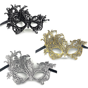 Mascarada Máscara de encaje negro veneciano Máscaras de flores rosas Disfraz de fiesta de Halloween para mujeres y niñas - Product Image 5