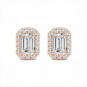 Boucles d'oreilles clous en diamant de laboratoire taille émeraude pour femme, couleur VVS VS EF, or rose 18 carats, bijoux fins classiques de luxe pour usage quotidien - Product Image 3