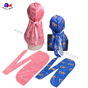 Meilleures ventes Bandana en satin <span class=keywords><strong>Durag</strong></span> extra long à nouer personnalisé Wraps de tête ondulée Durags soyeux avec logo imprimé pour hommes - Product Image 6