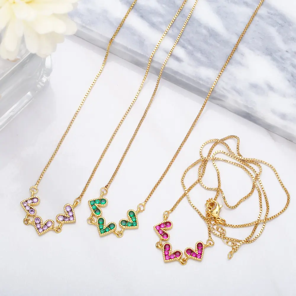 Asjewelry Nhỏ Màu Hồng Trái Tim Vòng Cổ Cho Phụ Nữ Cô Gái Đồng Brass 18K Vàng Mạ Vòng Cổ Đồ Trang Sức Thời Trang Hart 2311 Nkeb199