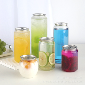 Latas y Botellas de Bebidas de Plástico PET Personalizadas, Fáciles de Abrir, con Tapa de Apertura Rápida, Forma Cilíndrica, Impresión Serigrafiada, Desechables, Transparentes, para Alimentos y Refrescos - Product Image 1