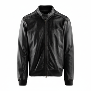 Venta al por mayor de chaqueta de negocios de color sólido chaqueta popular de la motocicleta de los hombres chaquetas de cuero slim fit estilo Biker Cafe Racer - Product Image 1
