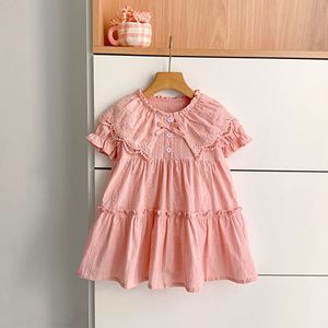 Vestido de encaje <span class=keywords><strong>rosa</strong></span> <span class=keywords><strong>para</strong></span> <span class=keywords><strong>niñas</strong></span> de 1 a 6 años, vestido de princesa de manga corta con cuello Peter Pan y volantes, vestido informal <span class=keywords><strong>para</strong></span> fiesta - Product Image 2