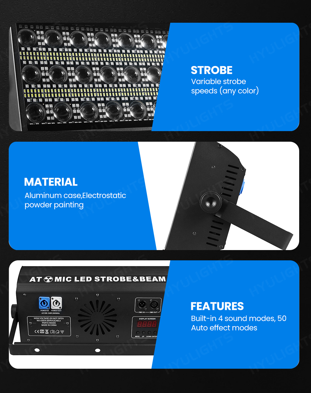 300W DMX512 RGBW Color LED Stage Lights High Brightness Strobe