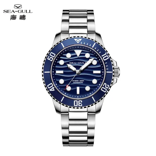 Seagull Ocean Series Automatic Man Mechanical Wristwatches Wave Dial Calendar 200m Waterproof Luminous Diving Watch Reloj 6203