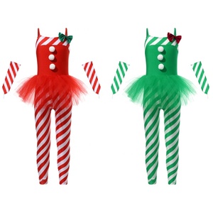 Mono de Navidad para niñas <span class=keywords><strong>con</strong></span> tutú, calentadores de brazos, diseño de bastón de caramelo, tirantes finos <span class=keywords><strong>con</strong></span> pompón, atuendo de baile para fiesta navideña, personalizado para niños - Product Image 1