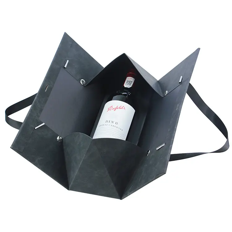 Benutzer definiertes Logo Luxus Grace ful Portable Folding Leder Aufbewahrung Champagner Wein Verpackung Geschenk box mit Band Griff