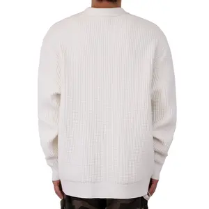 Kustom OEM & ODM Sweater kaus polo pria rajutan lengan panjang baju rajut huruf rajutan quater ritsleting pullover sweater untuk pria