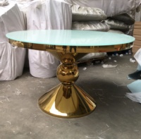 Hot Gold rond en acier inoxydable pieds tables à manger miroir table de gâteaux de mariage en verre à vendre