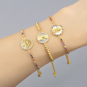 Pulsera de árbol de la vida ajustable con cuentas chapadas en oro de 18 quilates Pulsera religiosa de la Virgen María de circonita cúbica. - Product Image 1