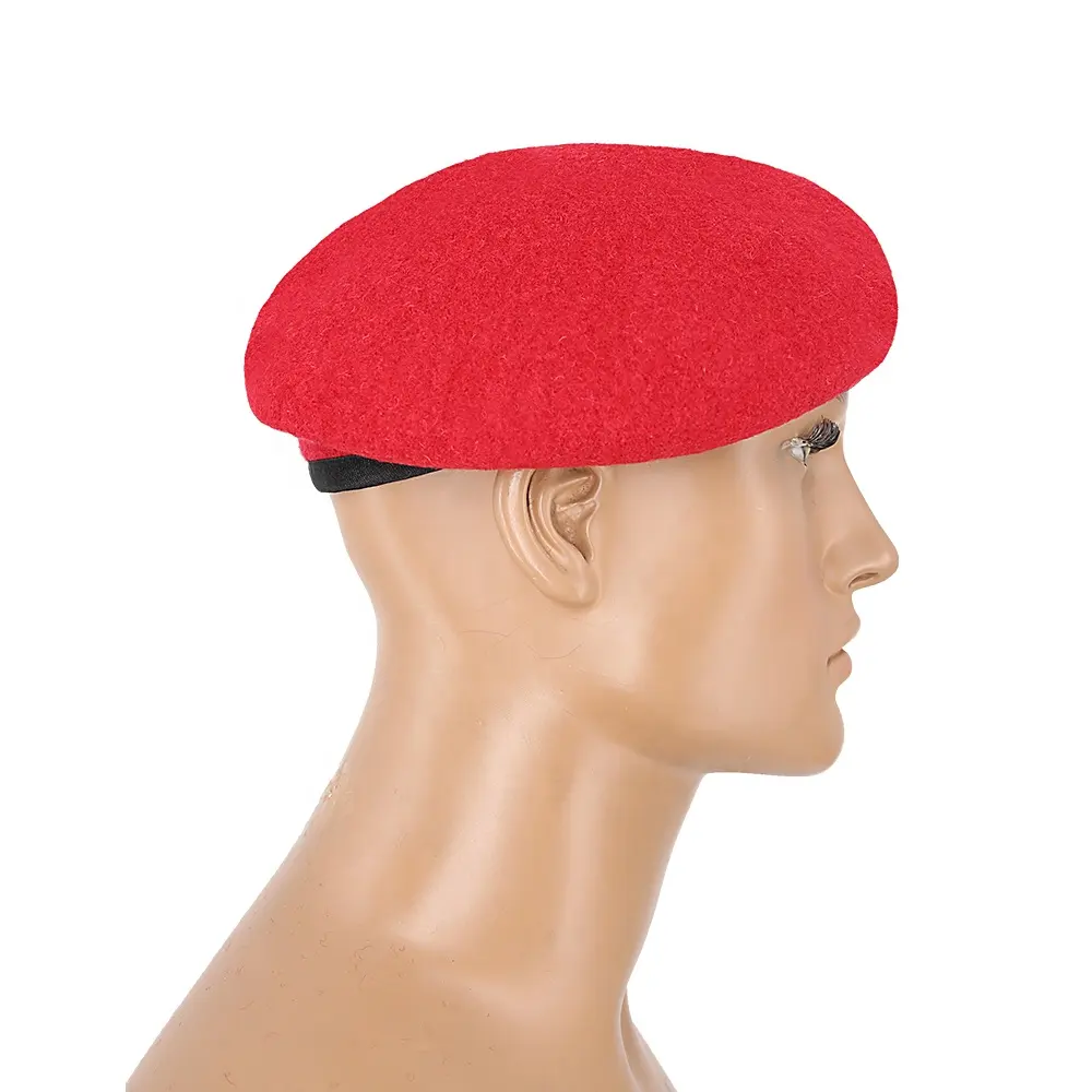 KMS baret latihan kasual kustom olahraga 100% wol bordir garis warna-warni baret Prancis merah untuk pria