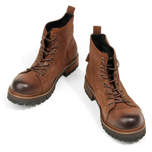 Botas de Trabajo para Hombre, Estilo Vintage, con Punta Redonda, de Cuero de Ante Encerado, Suela Gruesa, Color Marrón Mate - Product Image 3