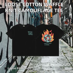 Custom Eco-friendly 240g 100% Cotton Waffle Knit Men's Broken Camouflage Oversized <b>Long</b>-<b>Sleeved</b> Planet Streetwear <b>T</b>-<b>Shirt</b> Loose - Product Image 2