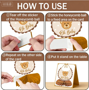 DAMAI En gros Centre de table en papier nid d'abeille pour baby shower et révélation du sexe, thème ours en peluche - Product Image 3