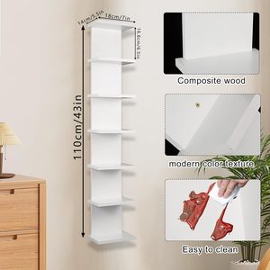 Estante <span class=keywords><strong>de</strong></span> Pared <span class=keywords><strong>de</strong></span> 7 Niveles, Estante Flotante Compacto para Exhibición, Decoración <span class=keywords><strong>de</strong></span> Pared Vertical, Estante Flotante para Salas <span class=keywords><strong>de</strong></span> Estar (Blanco) - Product Image 3