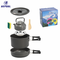 Ensemble de cuisine de camping en plein air, bouilloire en alliage d'aluminium, design anti-brûlure, poignée pliable portable, capacité 2-3L, compatible gaz et induction