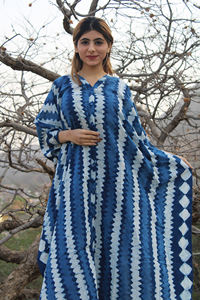 Ecológico 100% algodón bloque de mano impreso elegante Indigo raya Kaftan cómodo ropa de playa Broder detalles vestidos casuales - Product Image 2