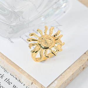 Anillo de Oro 18K con Diseño de <span class=keywords><strong>Sol</strong></span> para Mujer, Resistente al Agua, Antideslustre, Ajustable, Estilo Boho Celestial, Joyería - Product Image 2