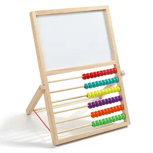 Multifunctional Wooden Learning Math Abacus Toy 2 In 1 Adjustable Drawing Board Double-Side Blackboard Bead Counting Game