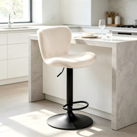 Tabouret de bar pivotant en velours blanc, hauteur réglable, avec repose-pieds, base en métal noir mat, pour comptoir de maison