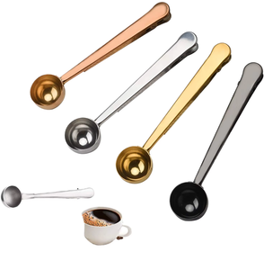 Cucchiaio dosatore per caffè in acciaio inossidabile con manico lungo 2 in 1, capacità 15 ml con clip di chiusura, strumento a doppio uso - Product Image 1