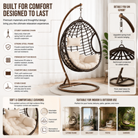 Cadeira Suspensa de Balanço para Interiores com Suporte, Cadeira de Balanço Estilo Boho Moderna para Decoração de Casa, Cadeira de Balanço em Vime em Formato de Ovo