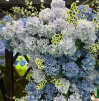 K-0072 Anti UV Haute Qualité Conservé Grandes Feuilles Hortensia Rose Clair Bleu Impression 3D Soie Artificielle Jardin Hortensia