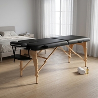 Table de massage multifonctionnelle pliable en cuir PU et bois, lit de massage portable pour salon de beauté