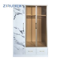 Armoire métallique à trois portes battantes avec portes vitrées, armoire moderne en acier avec tiroir inférieur
