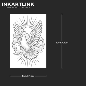 Autocollant de tatouage personnalisé Dove Peace, nuages et soleil réalistes, à base de plantes, semi-permanent 15 jours, art corporel pour bras et épaule, vente en gros - Product Image 3
