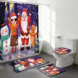 Cortina de Baño con Diseño Navideño, Alfombra Antideslizante para Inodoro, Cortina de <span class=keywords><strong>Ducha</strong></span> Impermeable - Product Image 1
