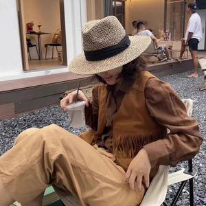 Openwork <b>Flat</b> Brim Panama <b>Hat</b> For Women Summer Straw <b>Hat</b> Beige Black Brown Toquilla Material Travel Beach Outing - Product Image 1