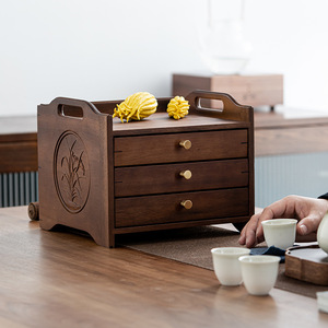 Walnut Wood Multi Layer Tea Cake <b>Box</b> <b>Drawer</b> Type High End Household <b>Storage</b> For Pu Erh White Tea Rectangular Standing - Product Image 2