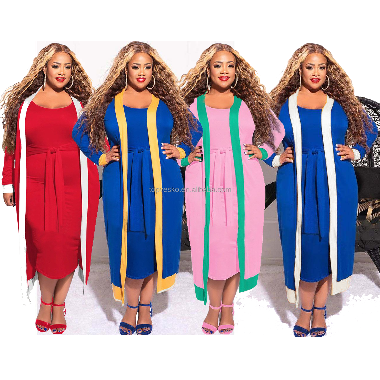 Sorority Pink Green Oversized Women's Casual Solid Color Striped Long  Sleeved Jacket with Tie up Coat Vest Skirt Belt Dress Set| Alibaba.com