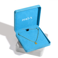 Boîtes à bijoux en gros de haute qualité, boîtes à bagues en papier bleu, velours, carton PU, emballage de bijoux personnalisé avec logo
