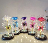 Cadeaux créatifs pour la Saint-Valentin, rose en or 24 carats avec lumière LED, rose galaxie dans un dôme en verre, cadeau unique pour femmes