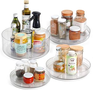 360 in acrilico trasparente rotante Spice Organizer Lazy Susan contenitore condimenti condimenti organizzare <span class=keywords><strong>per</strong></span> armadio da cucina - Product Image 4