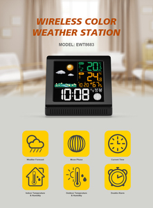 Estação Meteorológica sem fio a cores digital relógio interior exterior temperatura barômetro alarmes duplos USB carregador de plástico OEM/ODM - Product Image 4