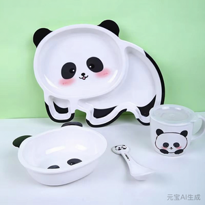 Vaisselle en mélamine pour enfants à motifs de dessins animés (Panda, Chat) pour l'international, comprenant bol à riz, assiette et tasse à eau pour bébé, style INS pour la maison, vente en gros - Product Image 3